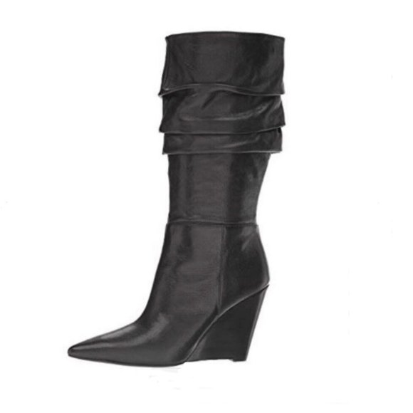 Nine West Vernese Leather Wedge Boot in Black - Picture 1 of 7